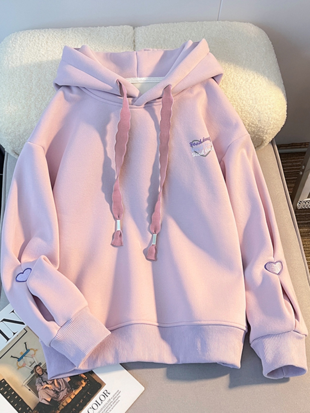 Embroidery Design Love - Thickened Hoodie Sweatshirt Girls Love Embroidery