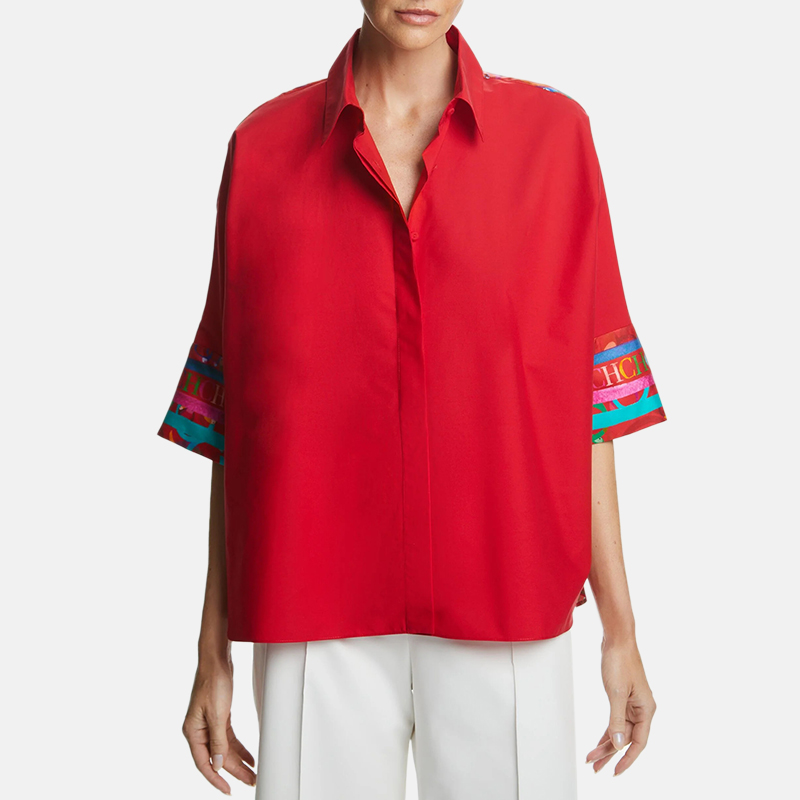 Embroidery Motif - Female Shirts Casual Women's Blouse Three-Quarter