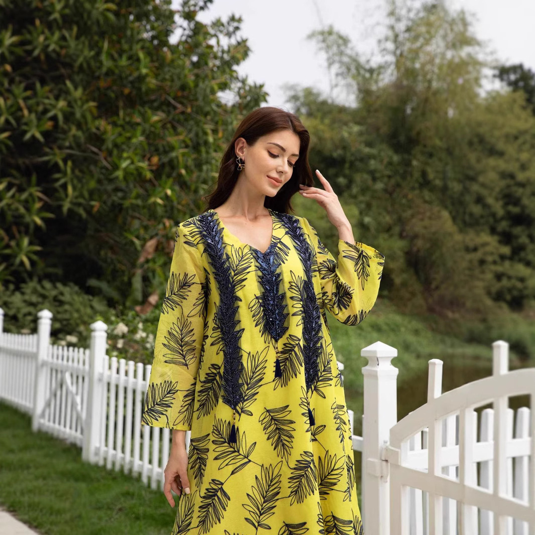 Embroidery Yellow Dress - Sw081 Apparel Mesh Embroidered Dress Women's