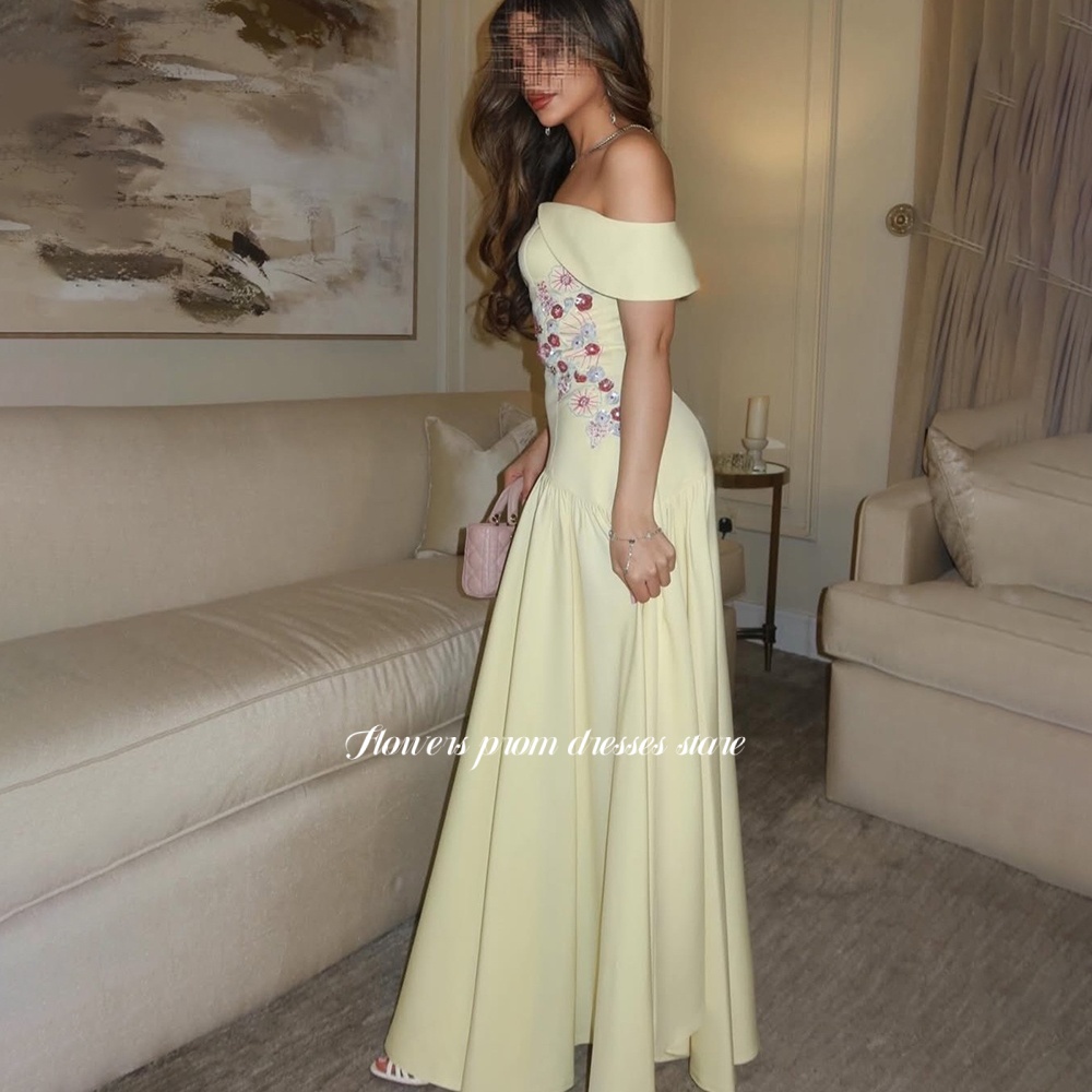 Embroidery Yellow Dress - Flowers Yellow Prom Dress with Embroidery