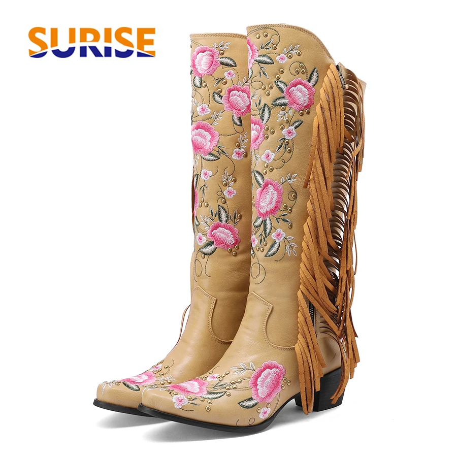 Embroidery Flower - Fashion Embroidery Flower Western Knee High