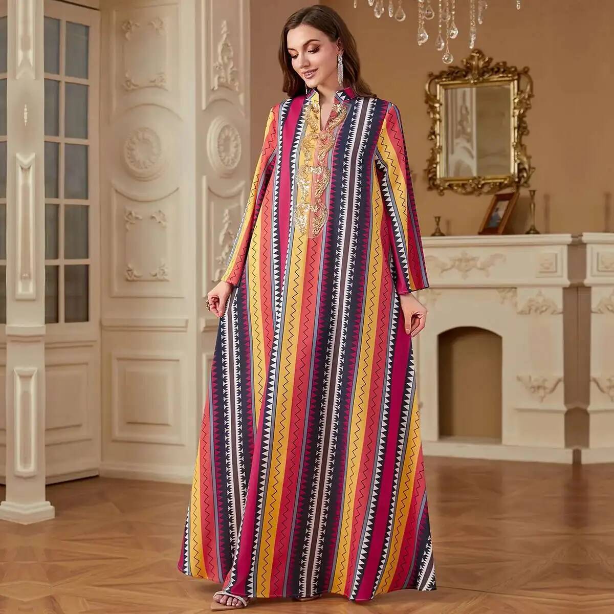 4264 Dubai Muslim Abaya New Fa - đánh giá và giá Embroidery Yellow Dress