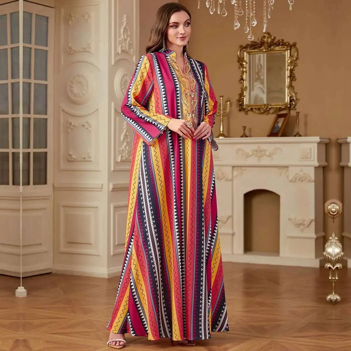 4264 Dubai Muslim Abaya New Fa - đánh giá và giá Embroidery Yellow Dress