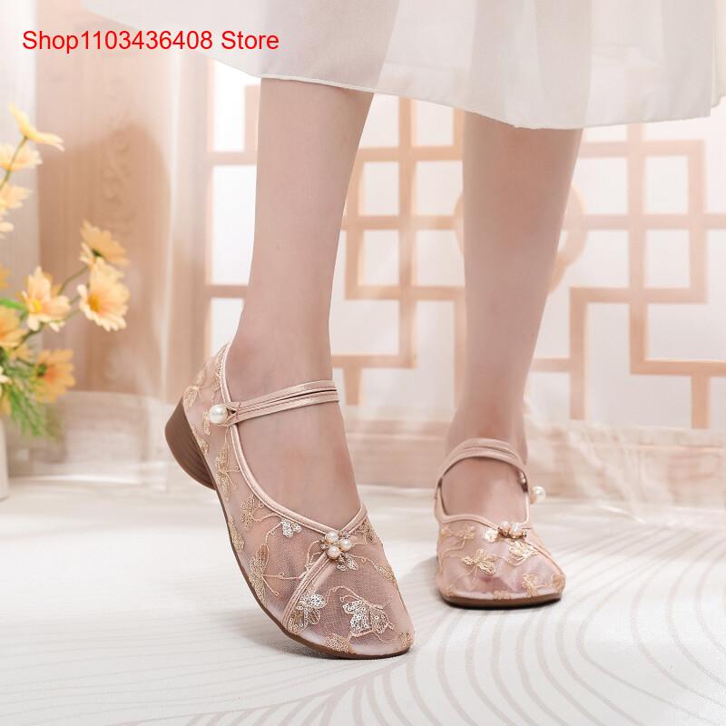 New Mesh Low Heels with Cheong - đánh giá và giá Embroidery Shoes
