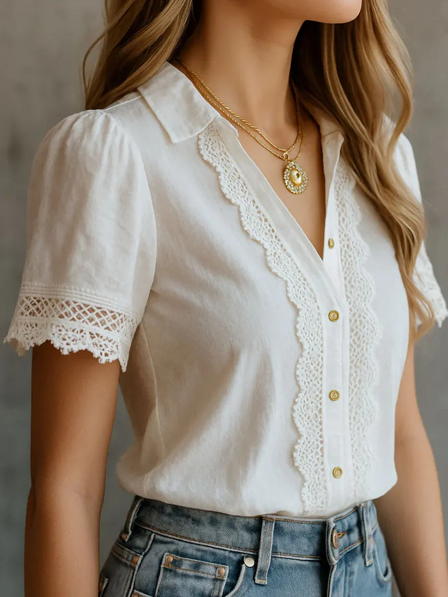 Elegant Women's Shirts Casual  - đánh giá và giá Embroidery Motif