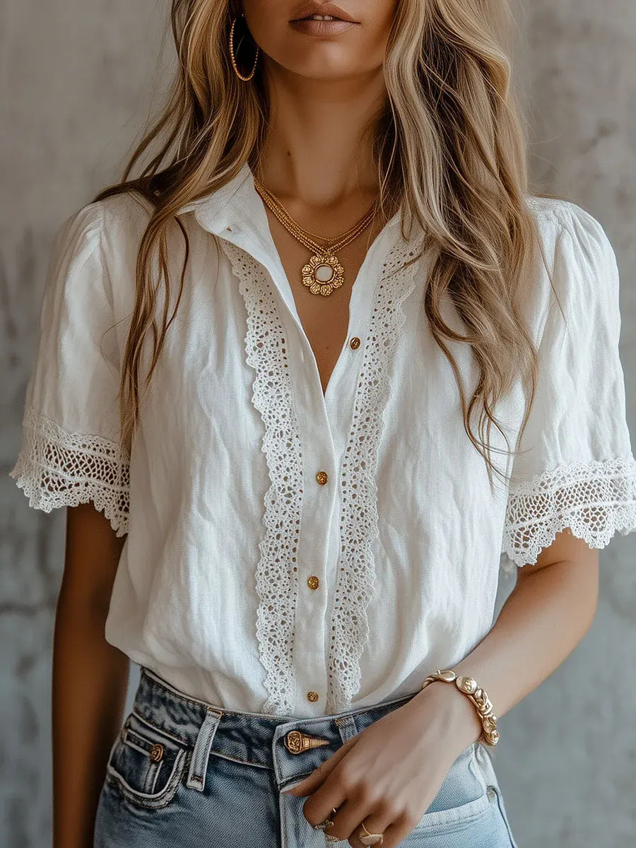 Elegant Women's Shirts Casual  - đánh giá và giá Embroidery Motif