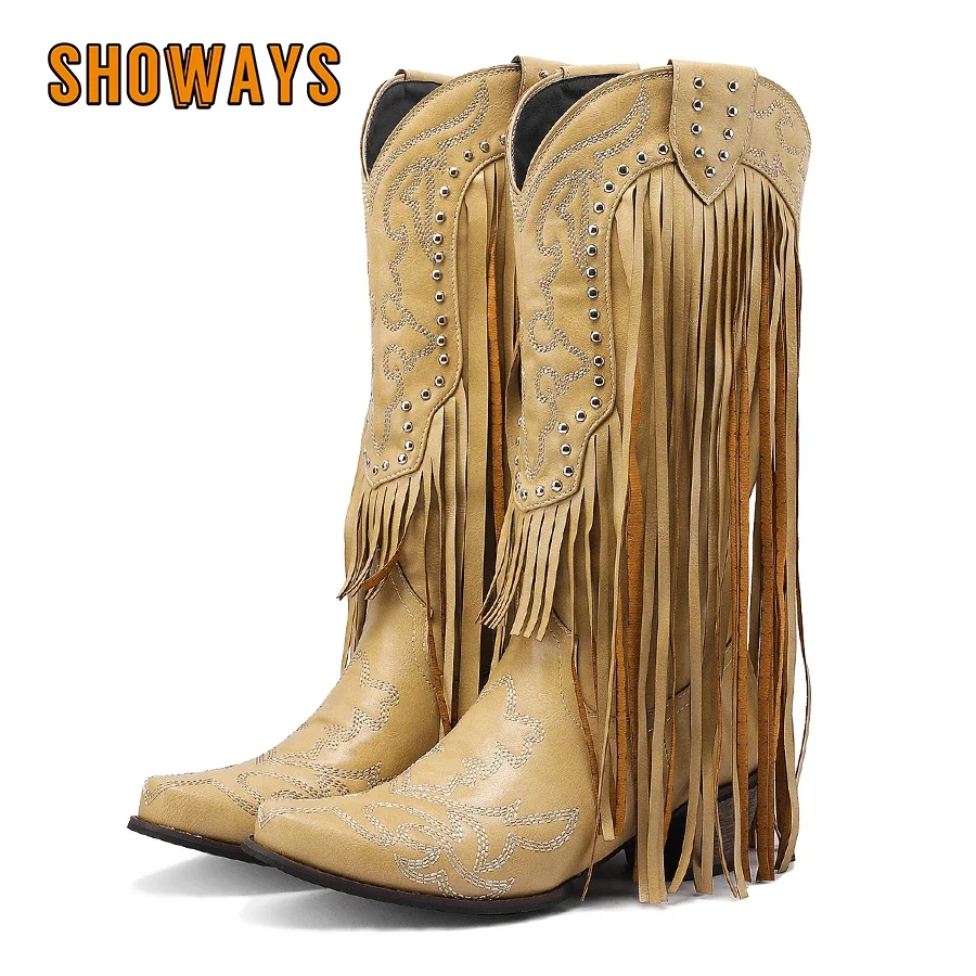 Fringe Rivet Western Women Mid - đánh giá và giá Embroidery Yellow