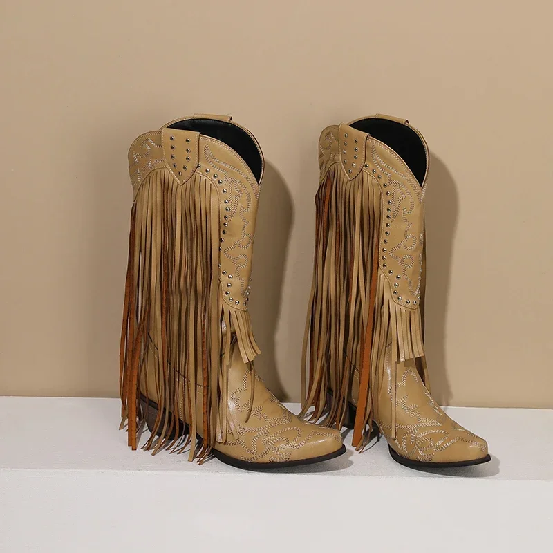 Fringe Rivet Western Women Mid - đánh giá và giá Embroidery Yellow