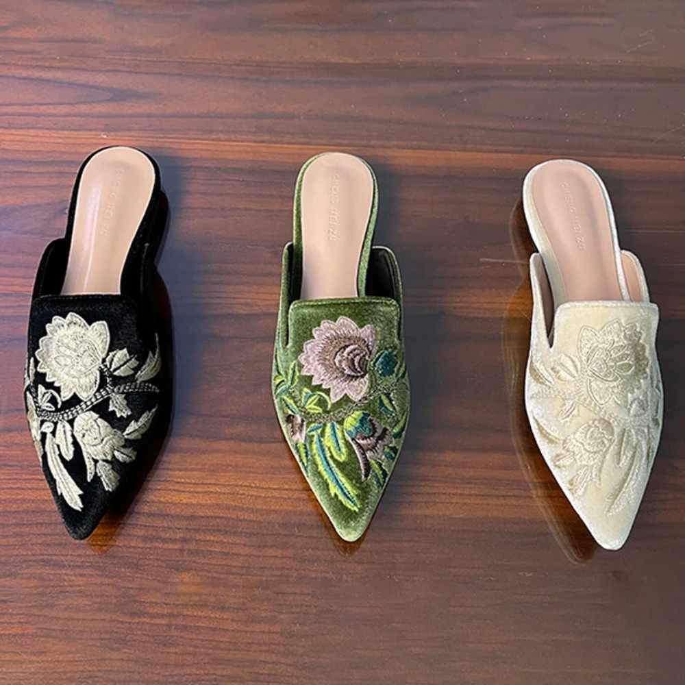 Velvet Embroidery Flower Mules - đánh giá và giá Embroidery Flower