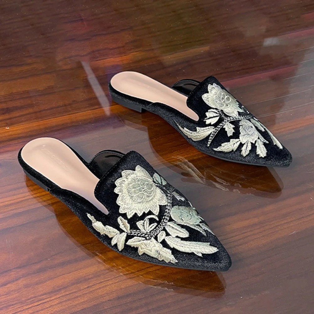 Velvet Embroidery Flower Mules - đánh giá và giá Embroidery Flower