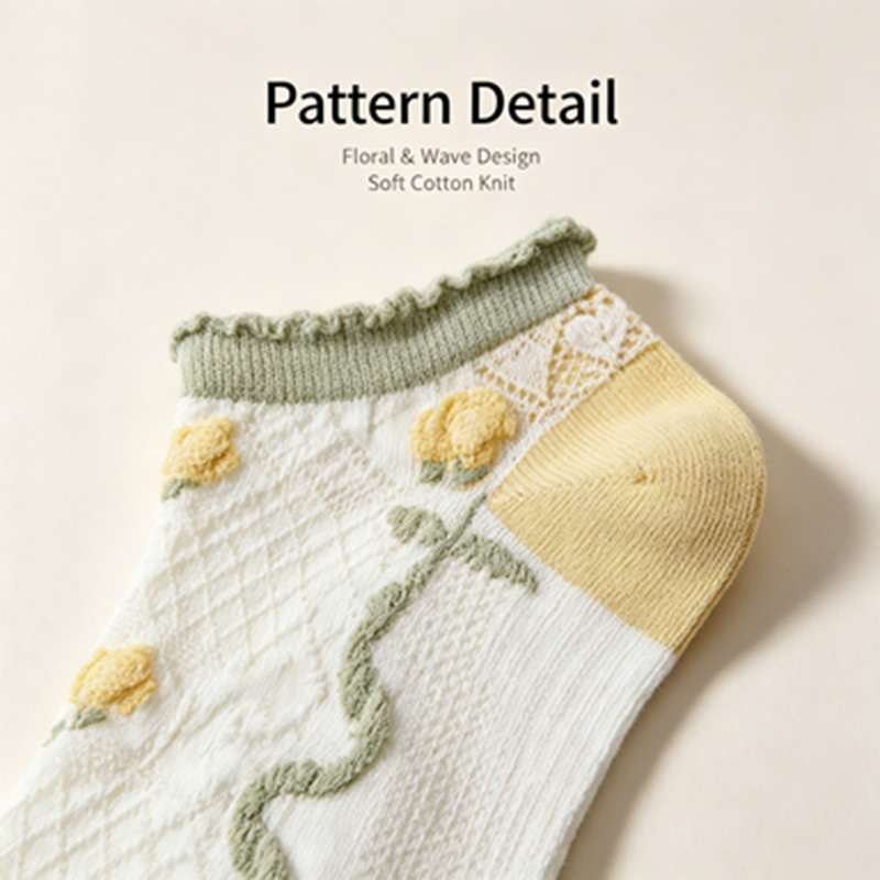 Women 5 Pairs Ruffle Cuff Ankl - đánh giá và giá Embroidery Yellow
