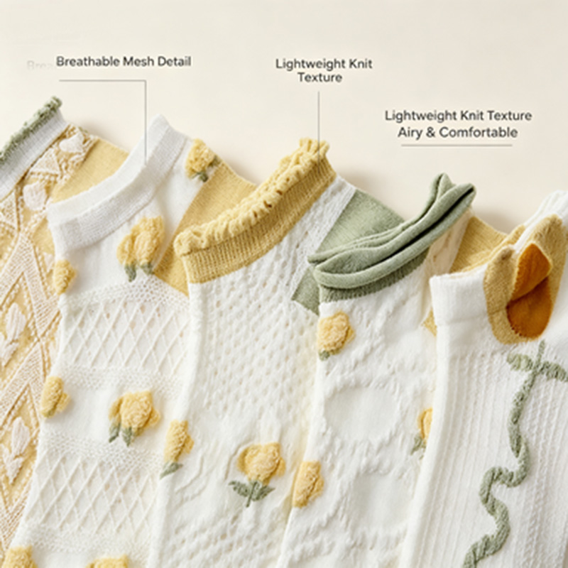 Women 5 Pairs Ruffle Cuff Ankl - đánh giá và giá Embroidery Yellow