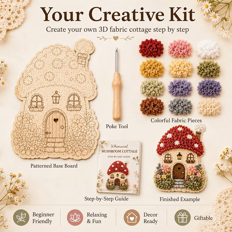 3D Mushroom House Poke Art DIY - đánh giá và giá Embroidery Set