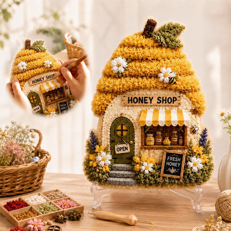3D Mushroom House Poke Art DIY - đánh giá và giá Embroidery Set