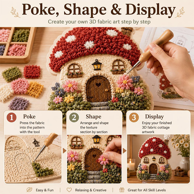 3D Mushroom House Poke Art DIY - đánh giá và giá Embroidery Set