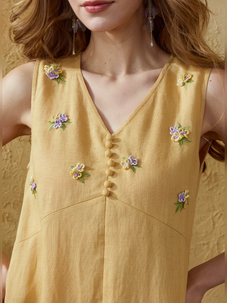 86-98cm Bust Summer Long Dress - đánh giá và giá Embroidery Yellow Dress