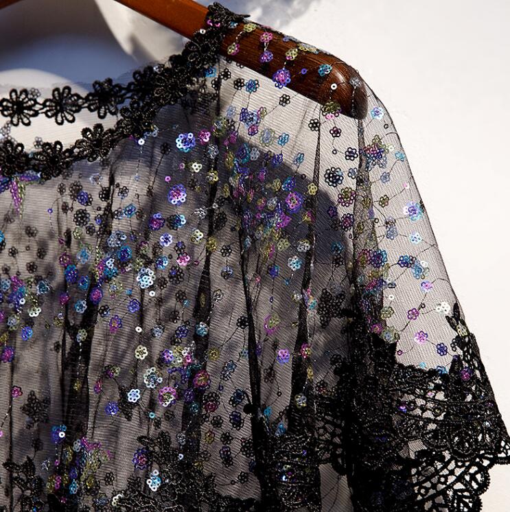 Nữ Thêu Ren Đen Thêu Khăn Choà - đánh giá và giá Embroidery Pashmina
