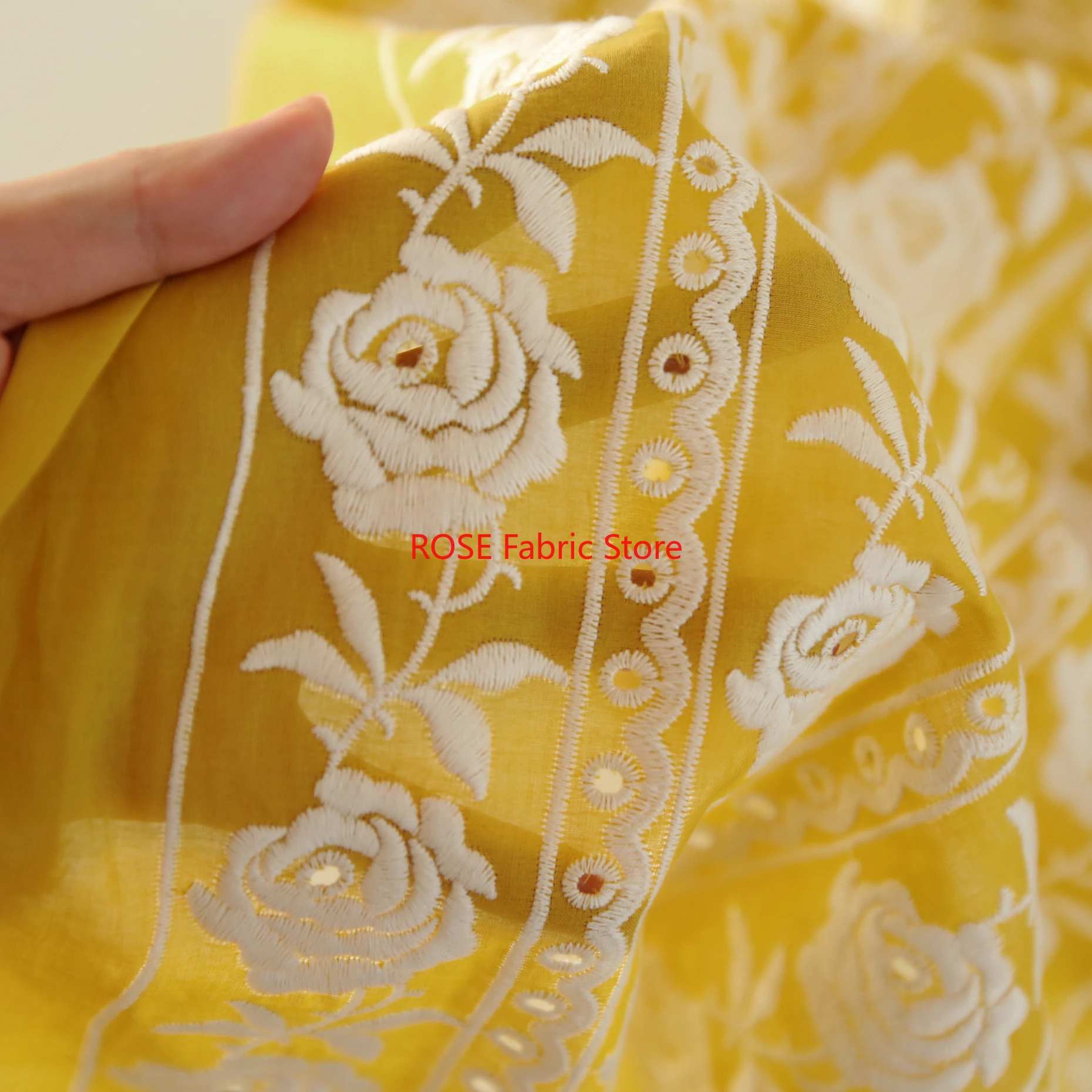 French Cotton Yellow Rose Heav - đánh giá và giá Embroidery Yellow Dress
