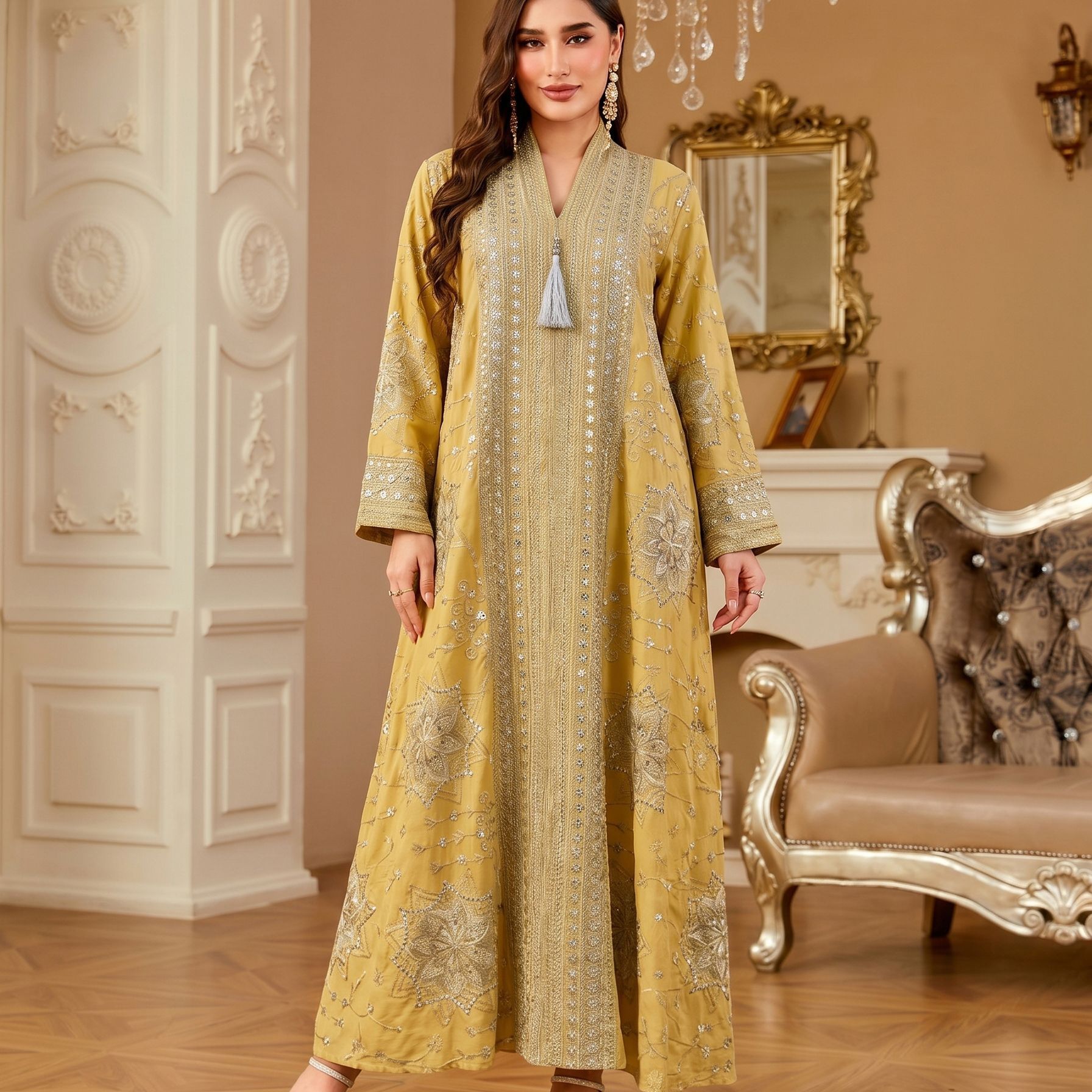 Kl2588 Women's Elegant Fashion - đánh giá và giá Embroidery Yellow Dress